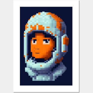 Pixelated Astronaut Head - Orange Posters and Art